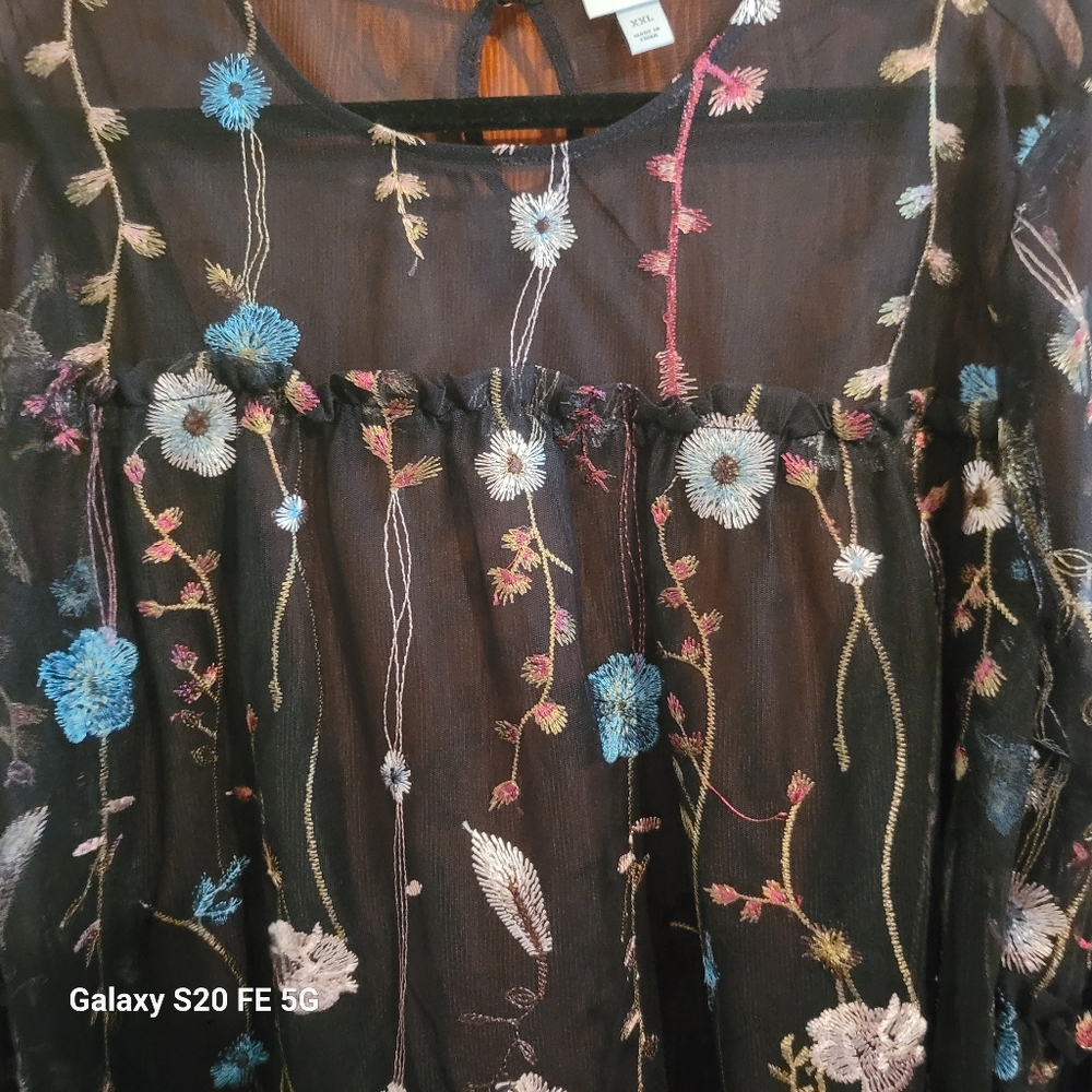 Sheer Black Blouse with Floral Embroidery from A New Day - Picture 7 of 7